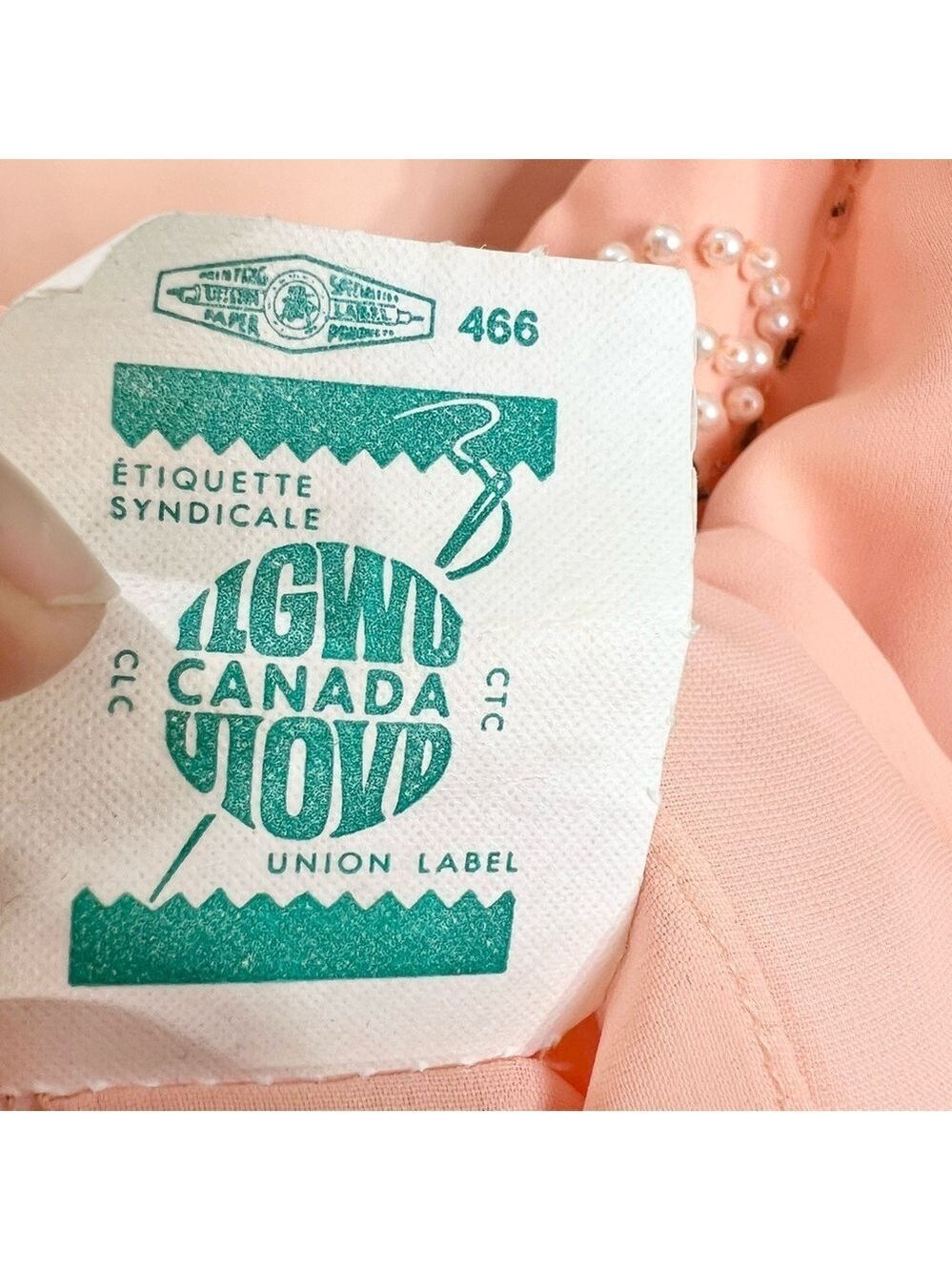 Vintage 80s union made beaded peach chiffon open jacket cami skirt set suit 16 - Picture 17 of 17